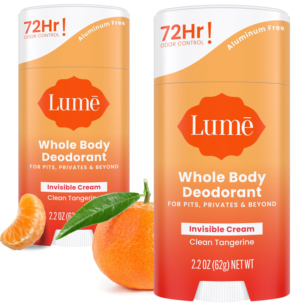 Lume invisible cream stick applied on skin for all-day odor control.