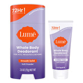 Lume whole body deodorant mini tube closeup showing compact tube for travel odor control