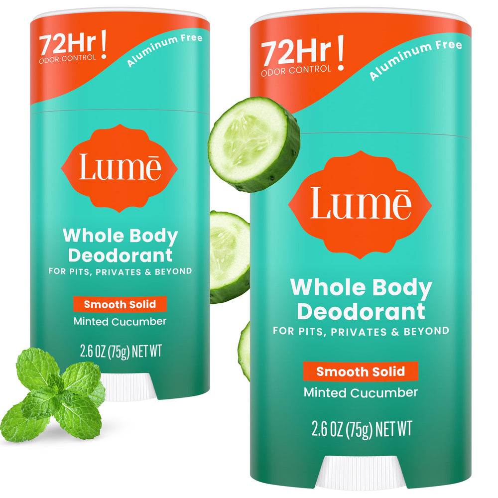 Lume Minted Cucumber deodorant stick delivers all-day odor control.