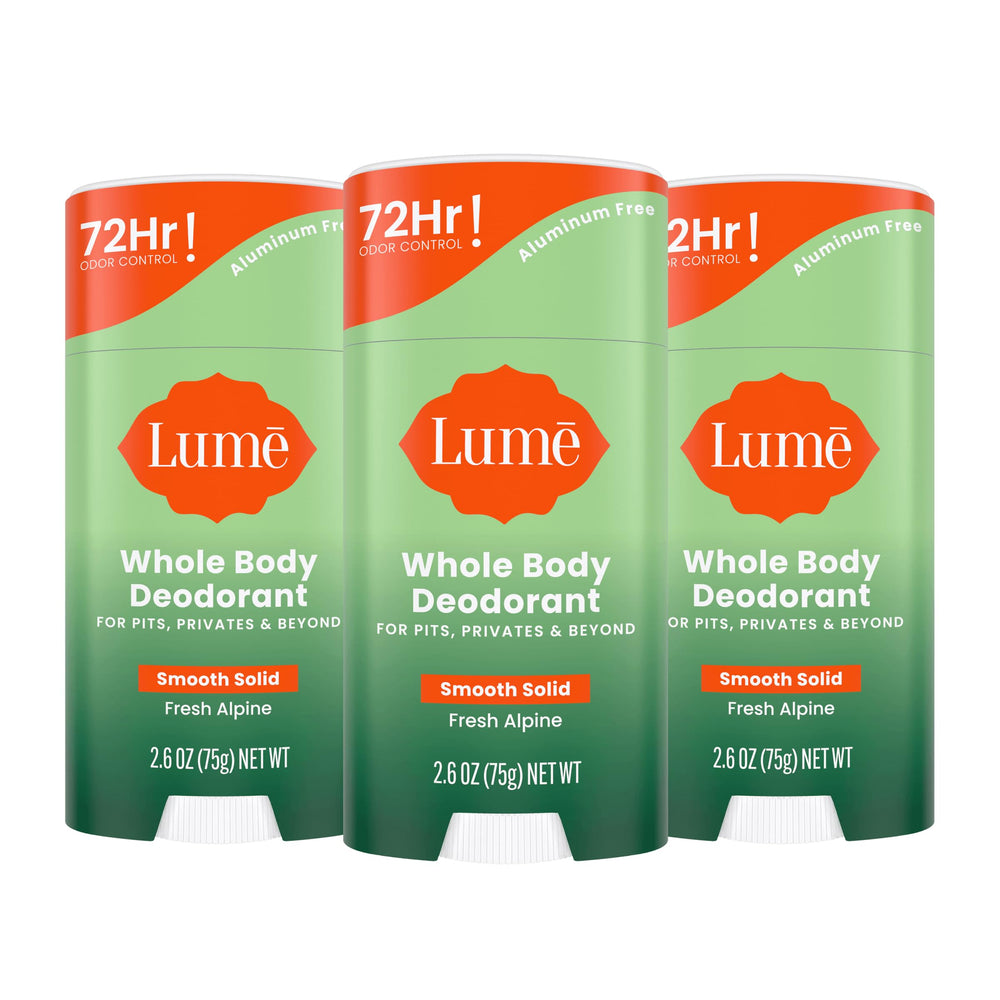 Lume Whole Body Deodorant smooth solid stick applies evenly for long-lasting odor control.