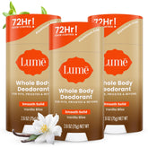 Lume Whole Body Deodorant smooth solid stick showing easy glide and odor control