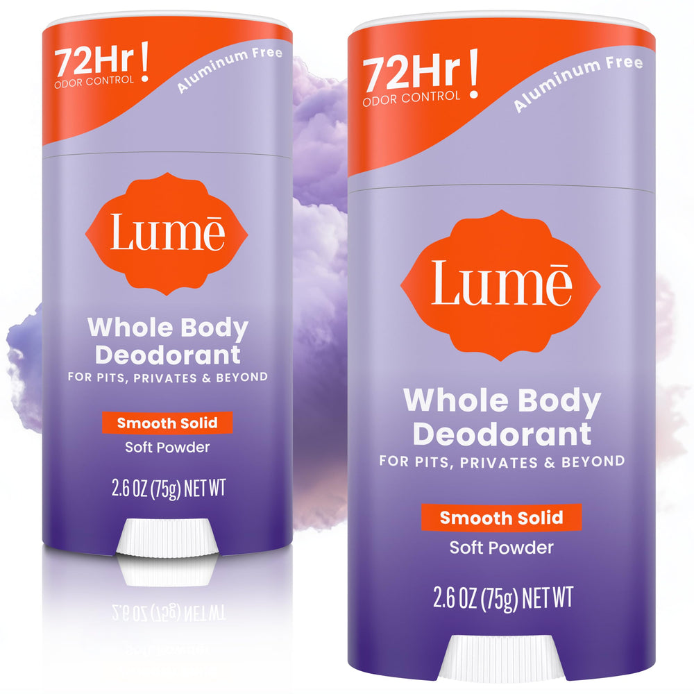 Lume whole body deodorant Soft Powder stick front view highlighting all-day odor control