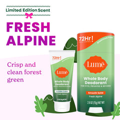 Lume solid stick Fresh Alpine shows long-lasting odor protection in a solid format