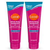 Lume unscented tube front shows all-day freshness for sensitive skin.