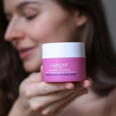 Lumene Nordic Bloom Lingonberry extract closeup highlights elasticity support and radiance