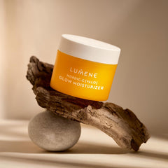 Lumene Nordic-C Valo Glow Moisturizer cream swirl on skin demonstrates smoothing texture.