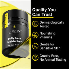 Man applying Lumin moisturizer in a simple morning routine for refreshed skin.