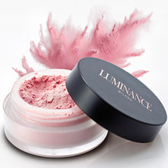 Luminance Milano Ultra Pink powder jar shows smooth matte finish and oil control