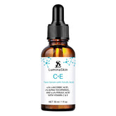 LuminaSkin Vitamin C Serum bottle pour shows antioxidant protection for radiant skin.