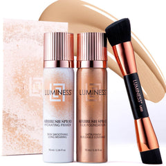 LUMINESS foundation starter kit bottle shows airbrush-ready flawless finish.