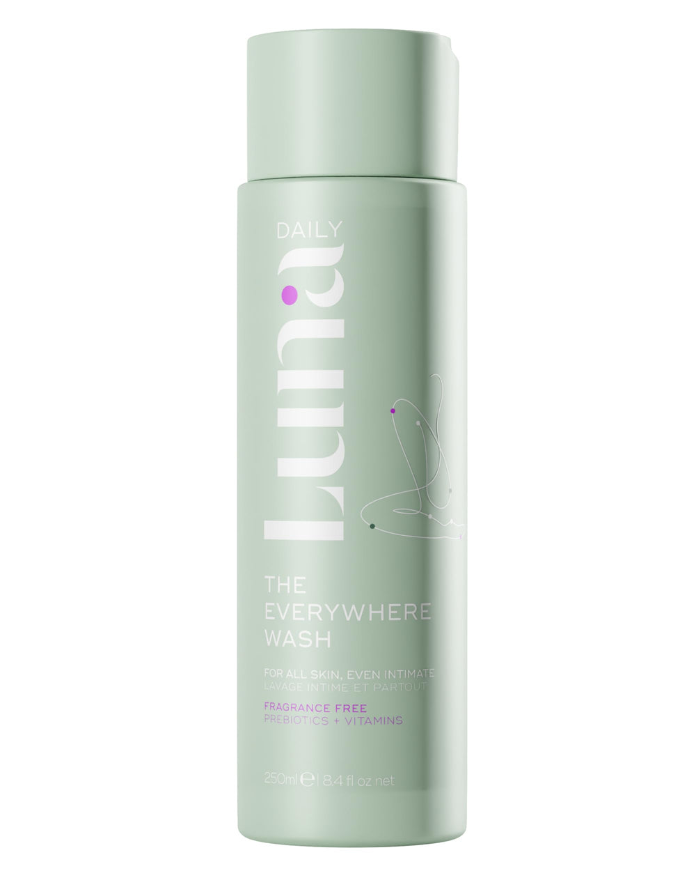 Luna Daily fragrance-free feminine wash bottle, ideal for sensitive skin cleansing.