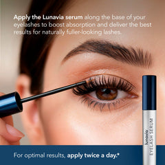 Lunavia Eyelash Serum peptide complex close-up promoting nourished lashes.