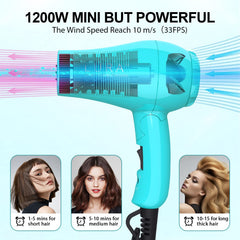 LURA dual-voltage travel hair dryer blue voltage-switch for worldwide compatibility.