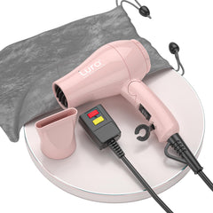 LURA foldable travel hair dryer mini pink folded for compact packing