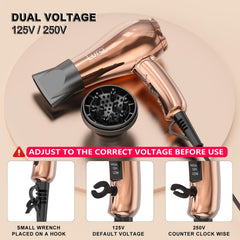 LURA mini travel hair dryer dual-voltage supports international travel with simple voltage switching.