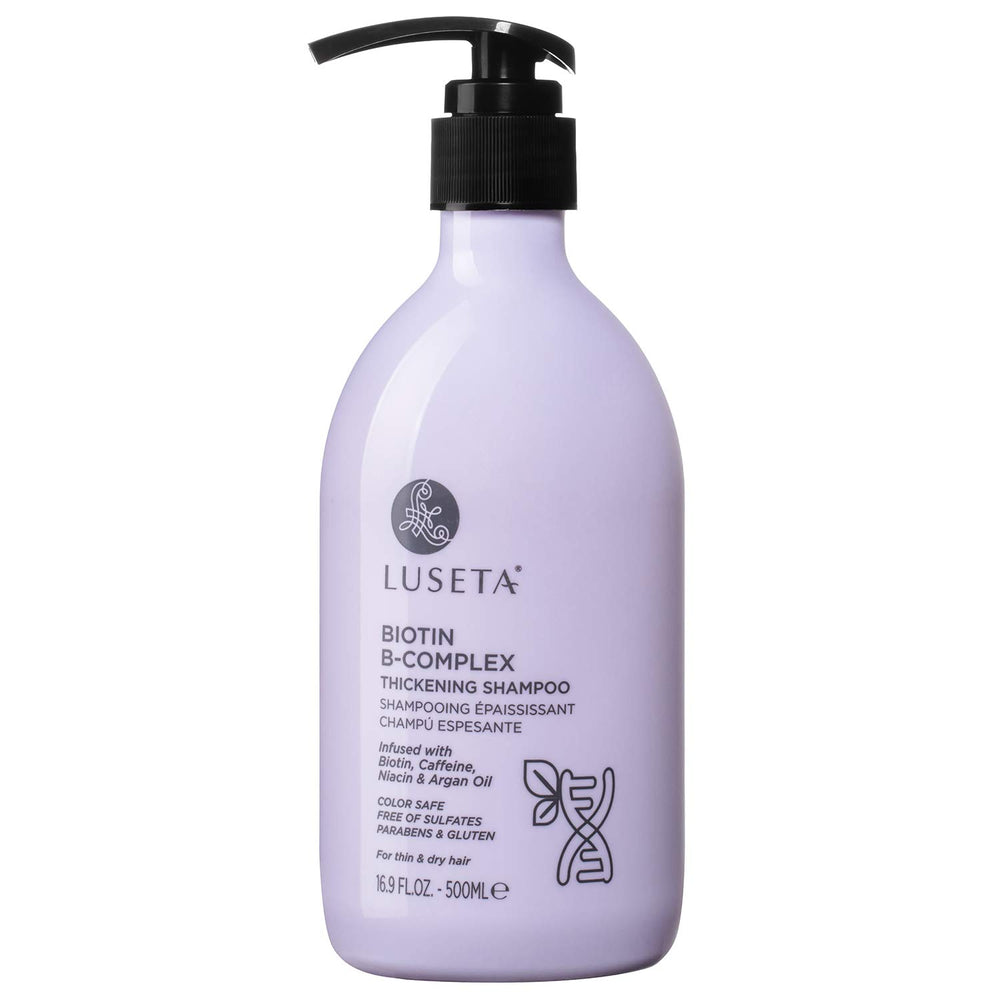 Luseta Biotin B-Complex Shampoo bottle with pump for easy daily use and scalp care.