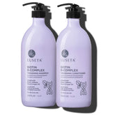 L LUSETA Biotin B-Complex Shampoo bottle promotes healthy hair growth potential.