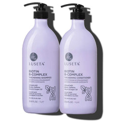 L LUSETA Biotin B-Complex Shampoo bottle promotes healthy hair growth potential.