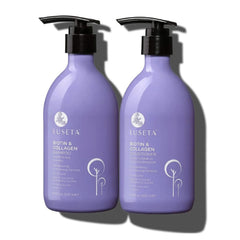 L Luseta Biotin Shampoo bottle closeup highlighting nourishment for thicker-looking hair