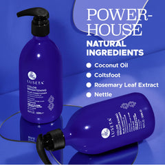 Luseta blue conditioner pour demonstrates hydrating toning for cool tones.