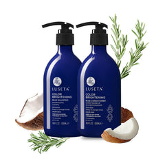 L LUSETA Blue Shampoo bottle targets brassy tones for cooler color.