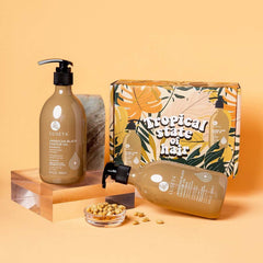 Close-up of shea butter and castor oil ingredients in L Luseta shampoo.