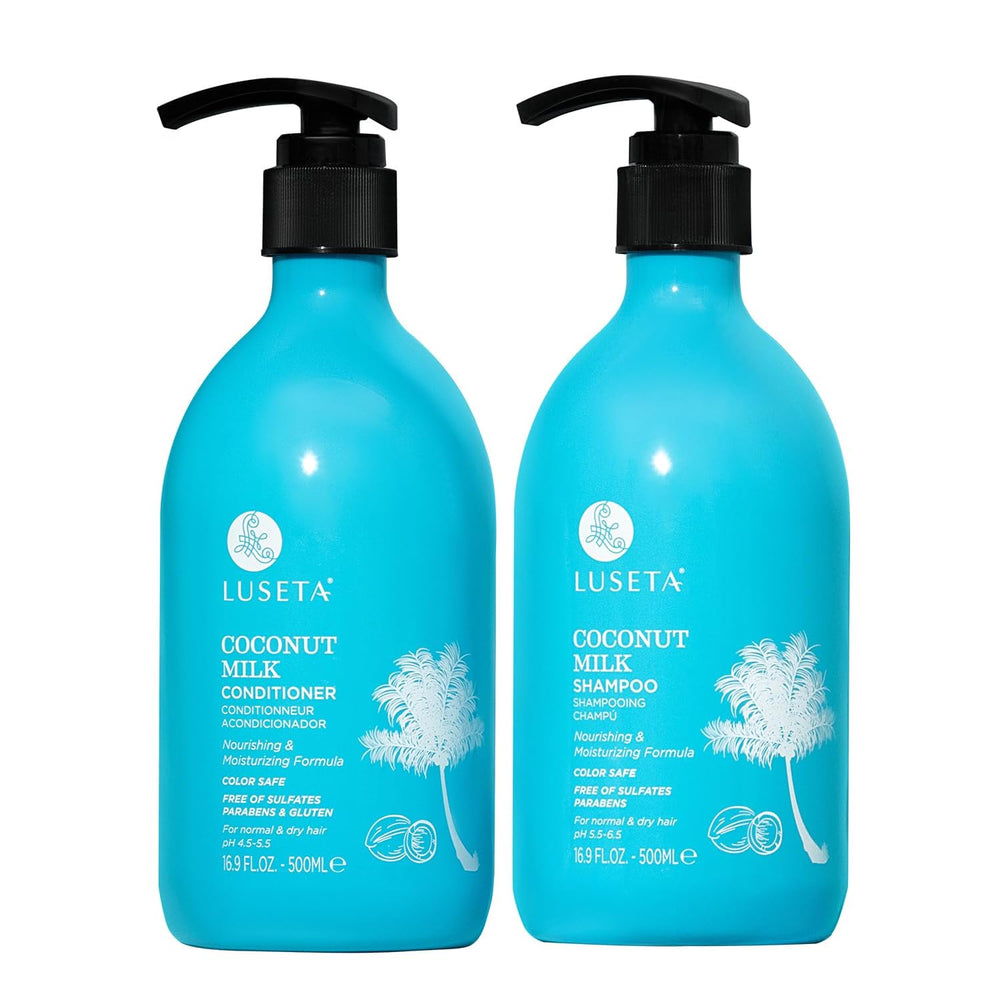 L LUSETA Coconut Milk Shampoo bottle highlights moisturizing, color-safe formula