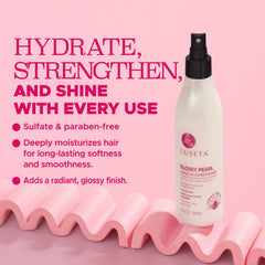 L Luseta Glossy Pearl Leave-In is applied to damp hair for smoother strands.