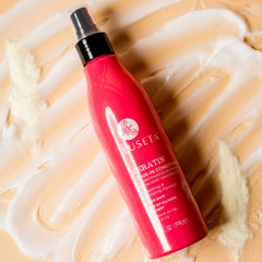 Luseta Keratin Leave-In Conditioner pump dispense showing easy application