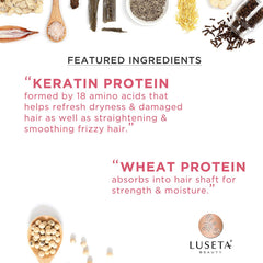 Close-up of Luseta Keratin Smooth bottle for premium hair hydration.