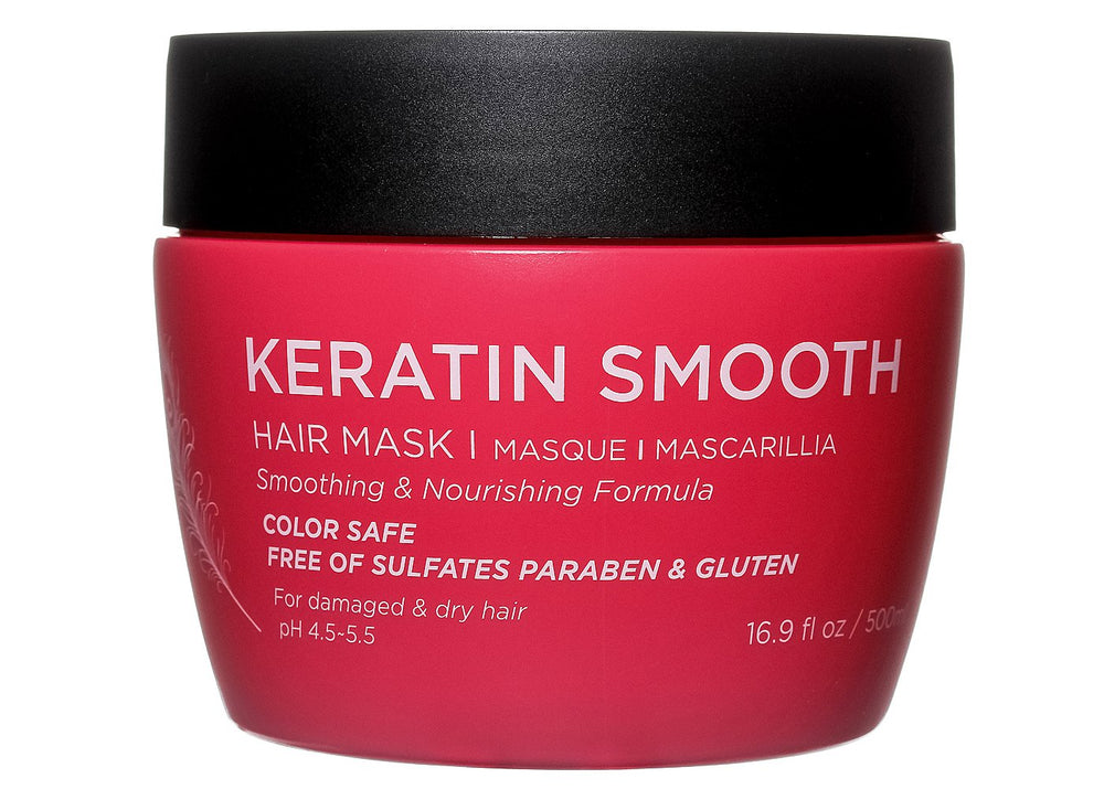 L Luseta Keratin Smooth Hair Mask bottle shows hydrating formula for dry hair.