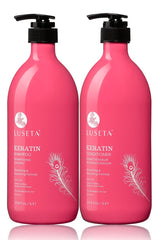 Luseta Keratin Smooth Shampoo bottle demonstrating hydration and frizz control.