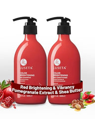 Luseta red hair shampoo bottle showing color-brightening protection for copper tones