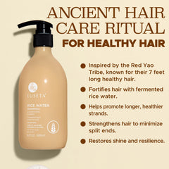 Luseta Rice Water Shampoo bottle top view reveals premium packaging and hydration promise