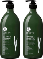Luseta Tea Tree & Argan Oil detangling shampoo bottle for smoother hair.