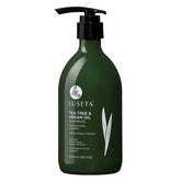 Luseta Tea Tree Shampoo bottle demonstrates a clarifying cleanse for a refreshed scalp.