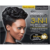 Luster Shortlooks Color Relaxer Diamond Black pack shot highlighting straightening and color potential with conditioning.