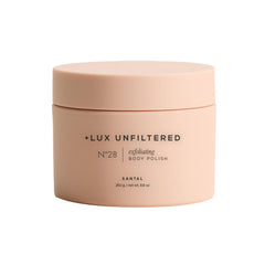 Lux Unfiltered N°28 body polish jar close-up showing creamy texture for radiant skin prep