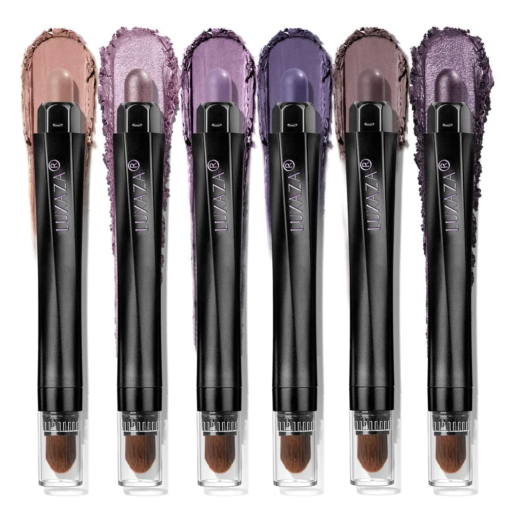 LUXAZA PRO Purple Eyeshadow Stick front view shows the 6-piece set for versatile quick looks.