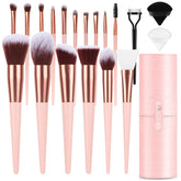 Luxbru makeup brush set 17pc in pink case for organized routines