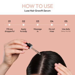 Luxe Cosmetics Hair Growth Serum texture appears lightweight and non-greasy for all hair types.