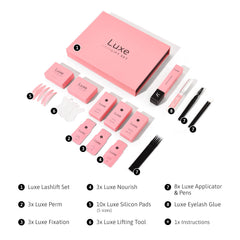 Luxe Cosmetics Lash Lift Kit step by step process demonstrates easy at home application