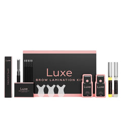 Luxe Cosmetics Pro Eyebrow Lamination Kit packaging showcasing easy at-home brow lift