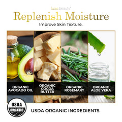 LUXELOTION ingredients-hyaluronic-acid closeup shows hydrating humectant for supple skin