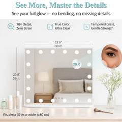 LUXFURNI vanity mirror close-up of LED bulbs for even lighting