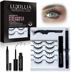 Luxillia eyelash kit flatlay shows natural-looking lashes for daily wear.