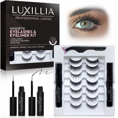 Luxillia magnetic eyelashes kit open box shows everything for easy application.