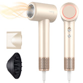Luxing TurboLux hair dryer front view in cream highlights compact design for easy styling.