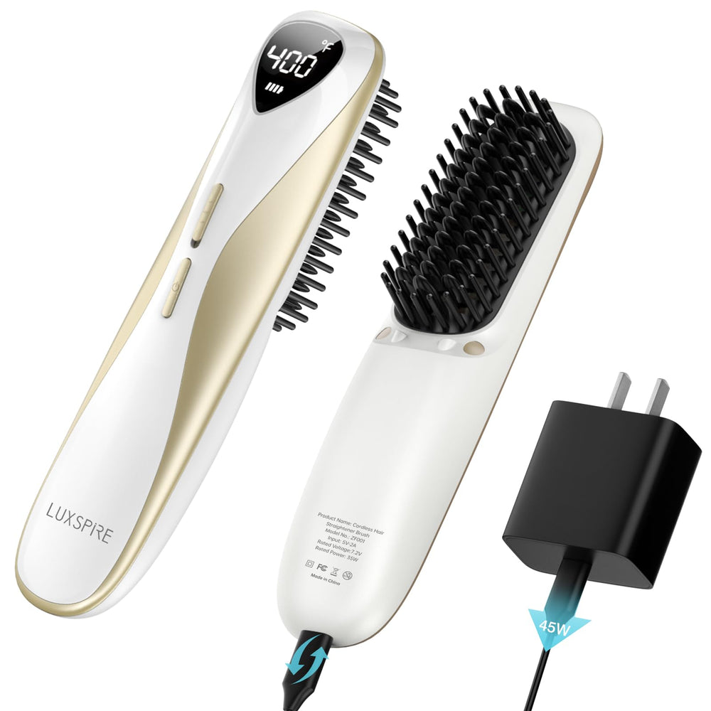 Luxspire cordless hair straightener brush for on-the-go styling.