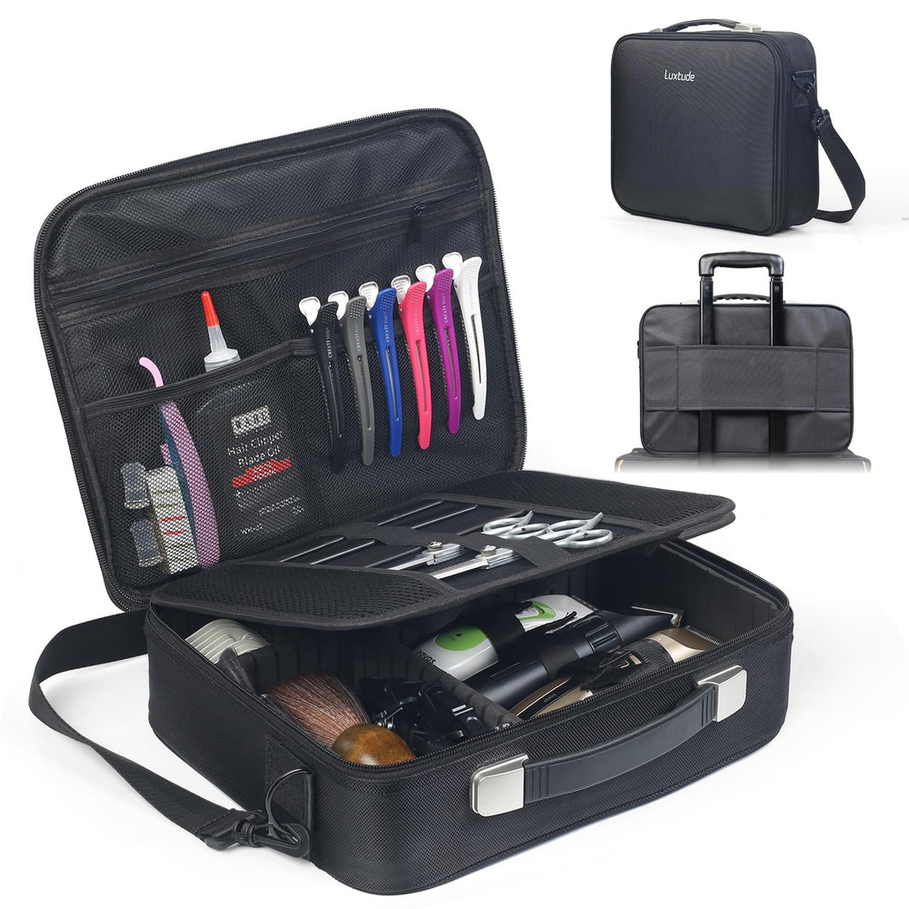 Luxtude Large Barber Case open-front view shows quick tool access on the go